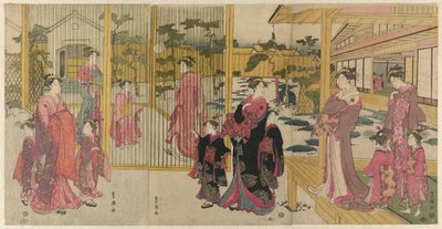 Courtisanes van de Chojiya en hun bedienden die kemari spelen door Utagawa Toyokuni I