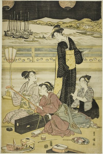 Avondfeest in Shinagawa door Utagawa Toyokuni I