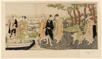 Schelpdieren verzamelen bij eb door Utagawa Toyokuni I