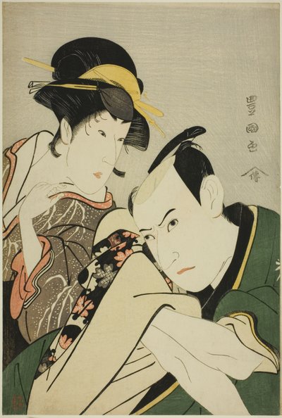 Ichikawa Yaozo III in de rol van Takebe Genzo en Iwai Kiyotaro in de rol van Tonami door Utagawa Toyokuni I