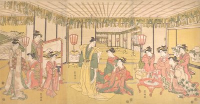 Nieuwjaarsviering in een groot herenhuis door Utagawa Toyokuni I