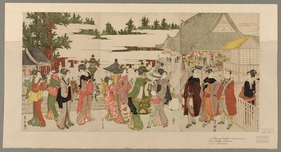 Nieuwjaarsbedevaart naar de Myohoji-tempel in Horinouchi (Horinouchi Myohoji eho mairi no zu) door Utagawa Toyokuni I
