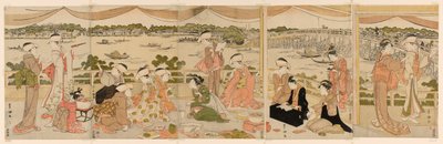 Recital op een veranda met uitzicht op de Sumida-rivier door Utagawa Toyokuni I