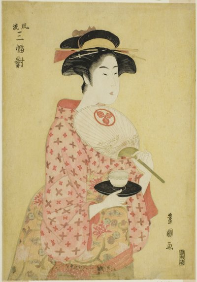 Takashima Ohisa, uit de serie "Een Modieuze Set van Drie (Furyu sanpuku tsui)" door Utagawa Toyokuni I