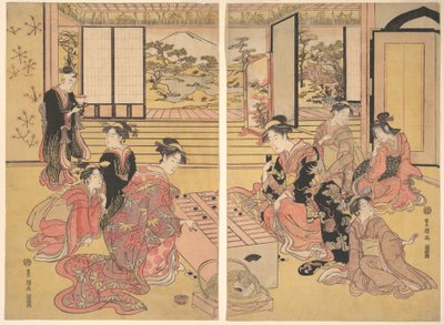 Twee Jonge Vrouwen die een Spel Sugoroku Spelen door Utagawa Toyokuni I