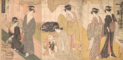 Vrouwen en een Jongetje in een Openbaar Badhuis door Utagawa Toyokuni I
