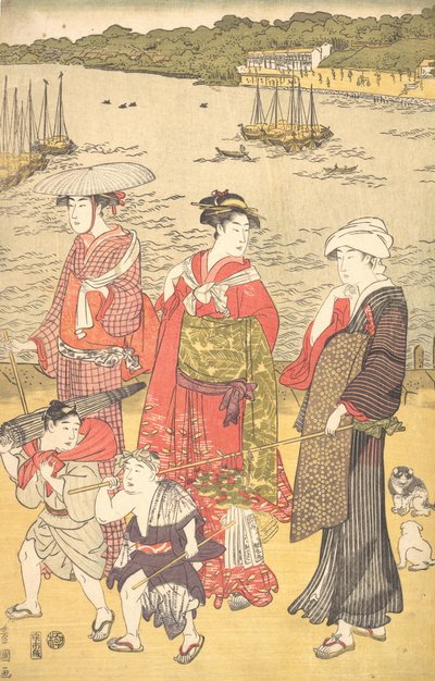 Vrouwen op Takanawa Beach, ca. 1790s door Utagawa Toyokuni I