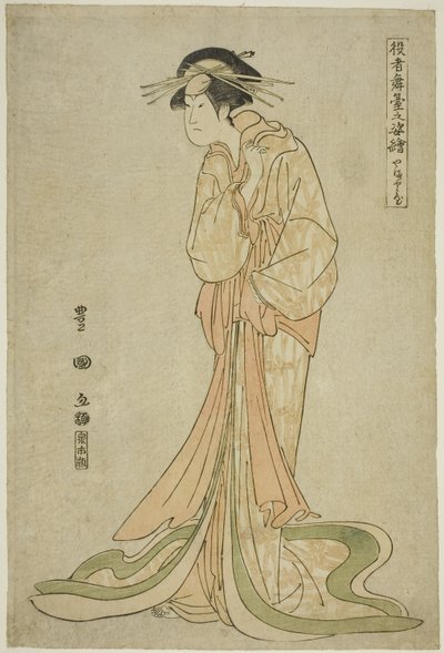 Yamatoya: Iwai Hanshiro IV als Okaru, uit de serie "Portretten van Acteurs op het Podium" door Utagawa Toyokuni I
