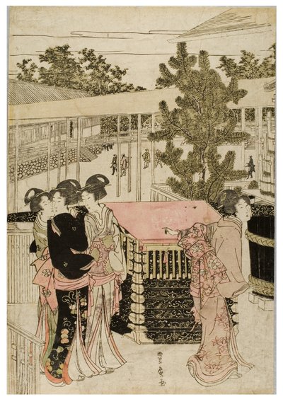 Nieuwjaarspelgrimage naar Myohoji in Horinouchi, Edo, c.1804-1810 (houtsnede op papier) door Utagawa and Toyokuni Utagawa Toyohiro