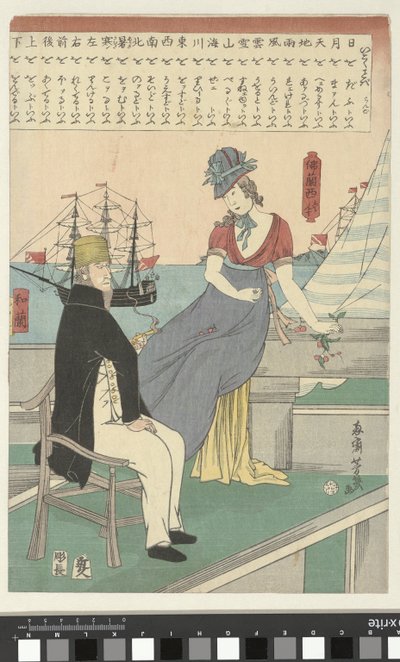 Buitenlands stel in de haven door Utagawa Yoshiiku