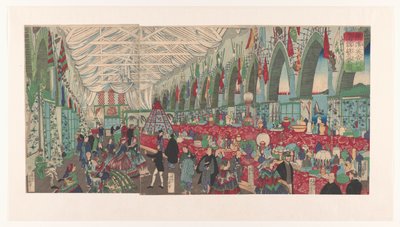 Een florerend Engels handelshuis in Yokohama door Utagawa Yoshiiku