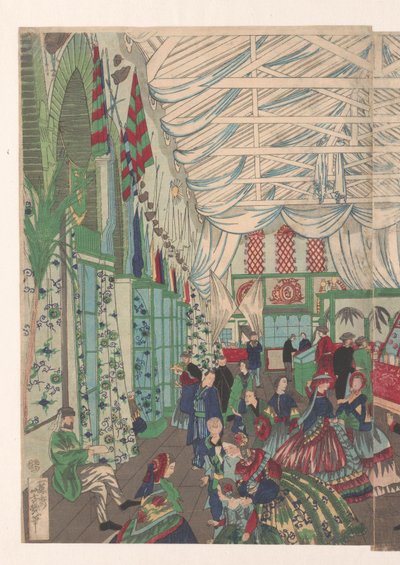 Een florerend Engels handelshuis in Yokohama door Utagawa Yoshiiku