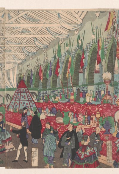 Een florerend Engels handelshuis in Yokohama door Utagawa Yoshiiku