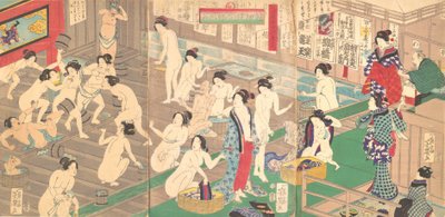 Interieur van een Openbaar Bad, 19e eeuw door Utagawa Yoshiiku