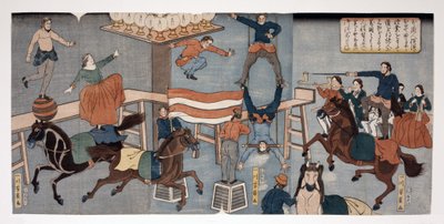 Buitenlands circus in Yokohama door Utagawa Yoshikazu