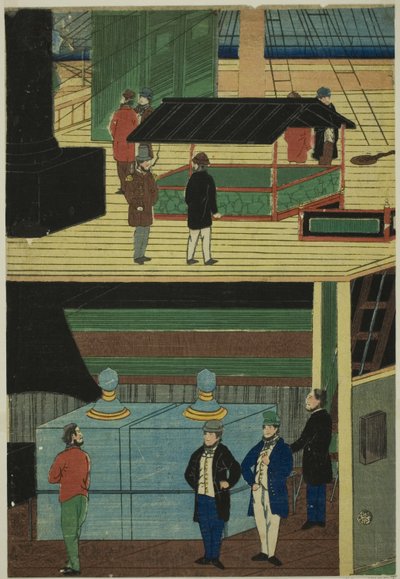 Interieur van een Amerikaanse stoomboot (Amerikakoku jokisen-chu no zu) door Utagawa Yoshikazu