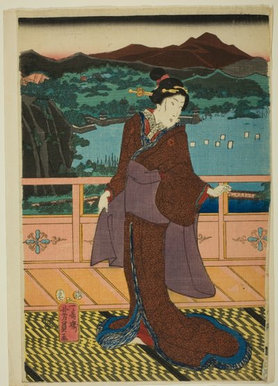 De acht uitzichten op het Biwameer in de avond (Omi Hakkei Moku) door Utagawa Yoshikazu