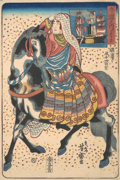 Amerikaanse Vrouw te Paard door Utagawa Yoshimori