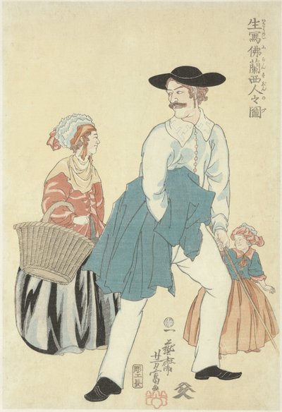 Frans echtpaar met dochter door Utagawa Yoshitomi