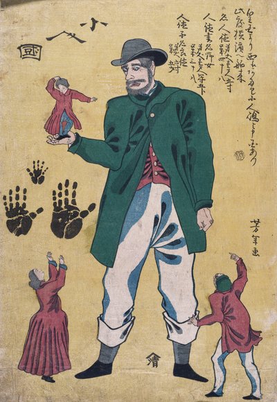Een Reus met Dwergen door Utagawa Yoshitora