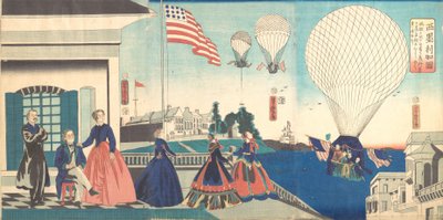 “Amerika”: Genieten van luchtballonnen door Utagawa Yoshitora