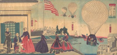Amerikaanse ballonopstijging Amerikakoku, 6e maand, 1867 door Utagawa Yoshitora