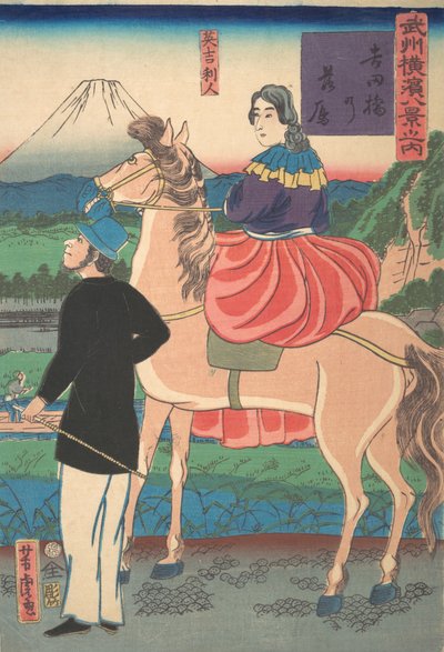 Dalende Ganzen bij Yoshida Brug [Engels Koppel] Yoshidabashi no rakugan [1e maand, 1861] door Utagawa Yoshitora