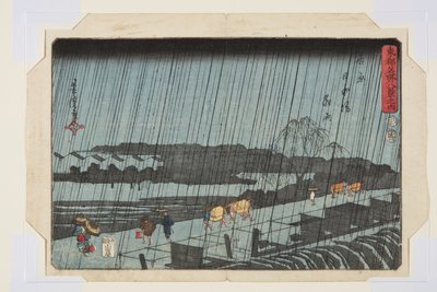 Nachtregen in Yoshiwara Nihondzutsumi (Yoshiwara Nihondzutsumi Yau) door Utagawa Yoshitora