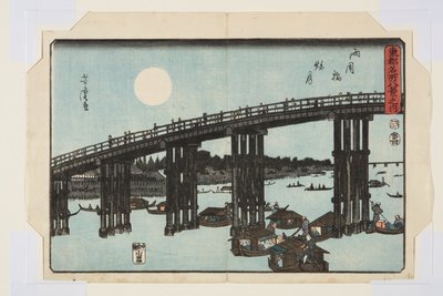 Ryogoku Brug: Herfstmaan (Ryogokubashi Shugetsu) door Utagawa Yoshitora