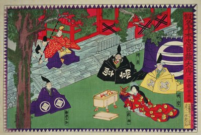 Scène uit de 1e akte van een kabuki-toneelstuk, 
