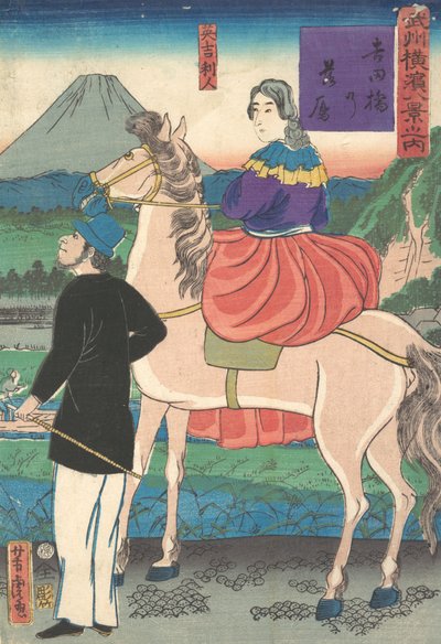 Schemering, Kijken naar Wilde Ganzen die naar Yoshida Brug Vliegen, januari 1861 door Utagawa Yoshitora