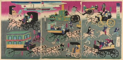 Voertuigen op de straten van Tokio (Tokyo orai kuruma zukushi) door Utagawa Yoshitora