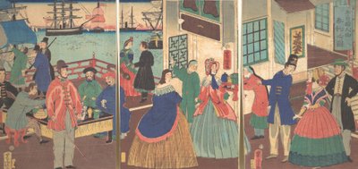Eten en drinken door mensen uit vijf landen, 1861, 12e maand door Utagawa Yoshitora