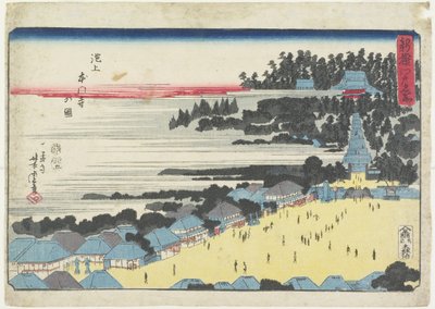 Zicht op de Hongan-ji Tempel in Ikegami door Utagawa Yoshitora