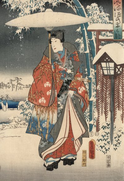 Ukiyo-e Print uit het Verhaal van Genji door Kunisada en Hiroshige door Utagawa and Hiroshige  Kunisada