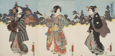 Scène uit Genji monogatari (Verhaal van Genji) door Murasaki Shibuku (geb. 978) ca. 1860 door Utagawa and Toyokuni Kuniyoshi