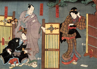 Scène uit Genji monogatari (Verhaal van Genji) door Murasaki Shibuku (geb. 978) ca. 1860 door Utagawa and Toyokuni Kuniyoshi
