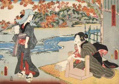 Scène uit Genji monogatari (Verhaal van Genji) door Murasaki Shibuku (geb. 978) ca. 1860 door Utagawa and Toyokuni Kuniyoshi