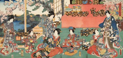 Scène uit Genji monogatari (Verhaal van Genji) door Murasaki Shibuku (geb. 978) ca. 1860 door Utagawa and Toyokuni Kuniyoshi