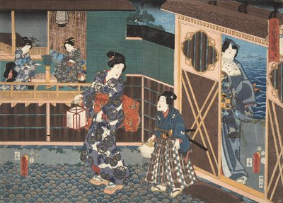 Scène uit Genji monogatari (Verhaal van Genji) door Murasaki Shibuku (geb. 978) ca. 1860 door Utagawa and Toyokuni Kuniyoshi