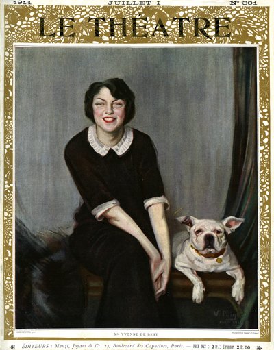 Yvonne De Bray, portret met hond door V. (after) Puig