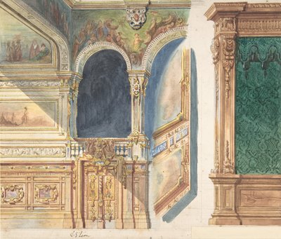 Ontwerp voor een interieur, mogelijk een theater door V. S. Léon