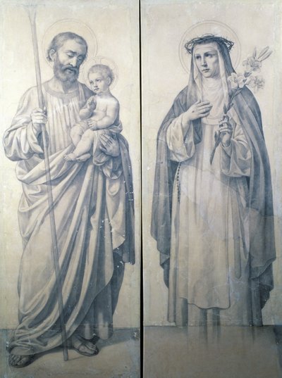Voorbereidende tekening van St. Catharina van Siena en St. Christoffel door V. de Matteis