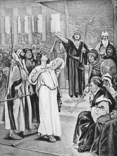 Athalia hoort de Proclamatie van Joas, 837 v.Chr. (litho) door Vaclav (1851 1901) (after) Brozik