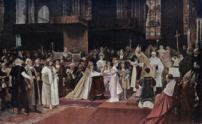 Verloving van de kleinkinderen van de Heilige Roomse Keizer Maximiliaan I en de kinderen van koning Ladislaus II van Bohemen en Hongarije in de Stephansdom, Wenen door Vaclav  Brozik