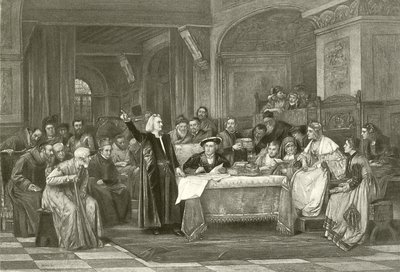Columbus voor Isabella (gravure) door Vaclav Brozik