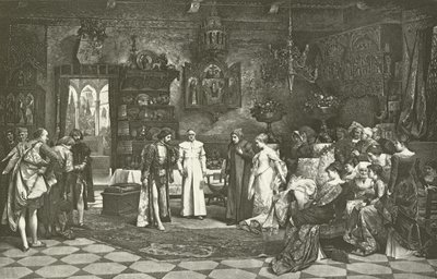 Petrarca en Laura geïntroduceerd door de keizer in Avignon (gravure) door Vaclav Brozik