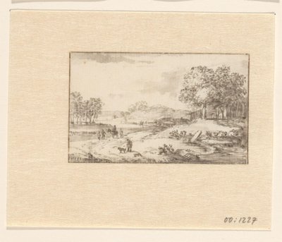 Landschap met ruiter op een zandweg door Valentijn (possibly)