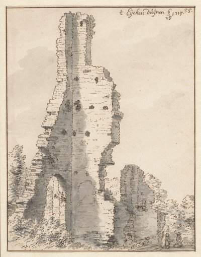 De ruïne van de kerk van Eik en Duinen bij Den Haag door Valentijn Klotz (attributed to)
