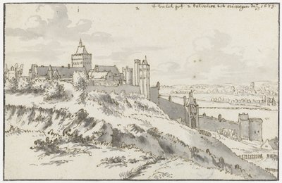 Gezicht op het Valkhof en Belvedere in Nijmegen door Valentijn Klotz (possibly)